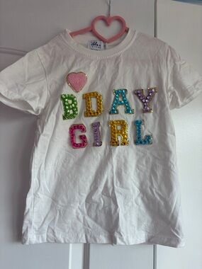 Lola + The Boys White 'BDAY GIRL' Sequin Heart Tee